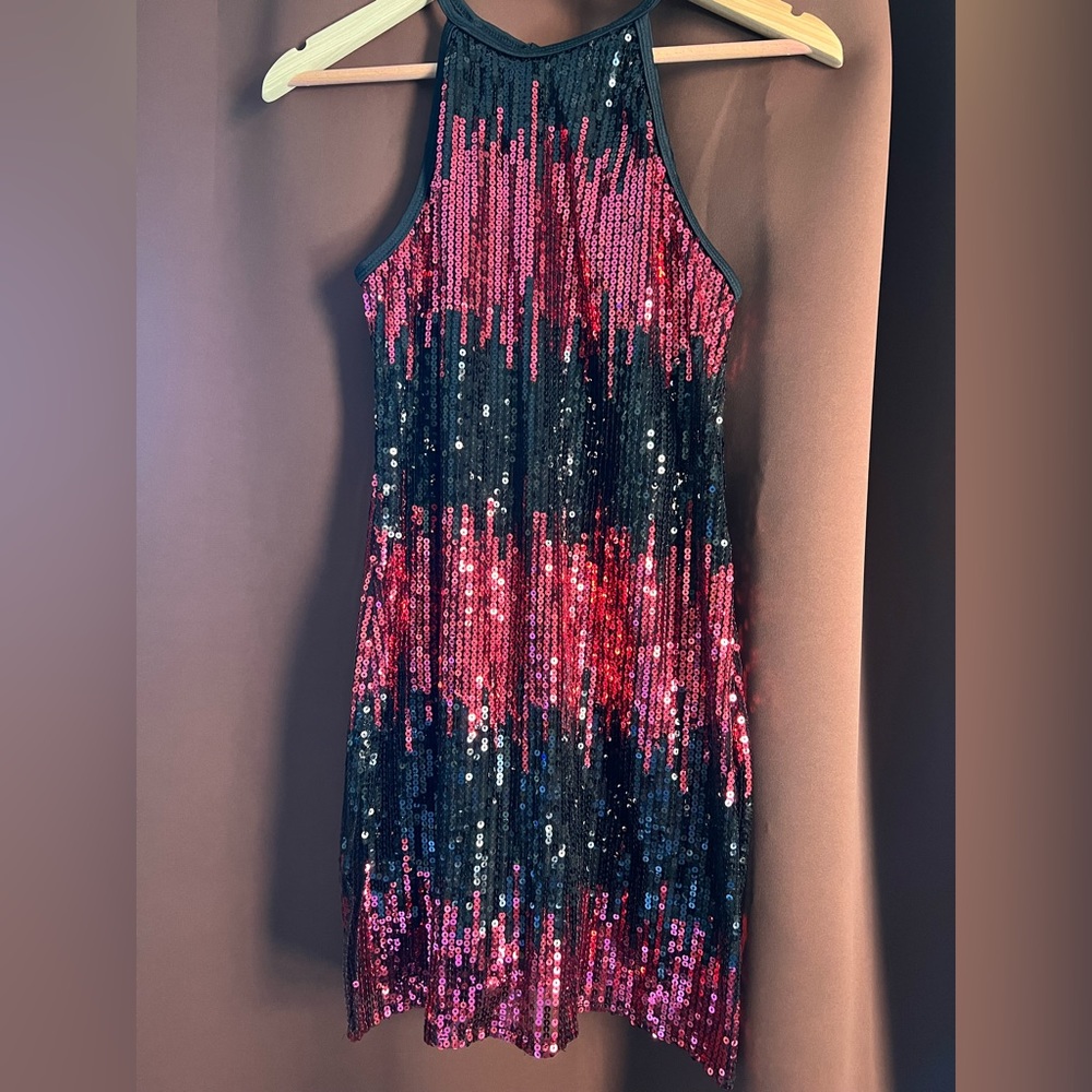 Red and black sequin dance/ skating dress